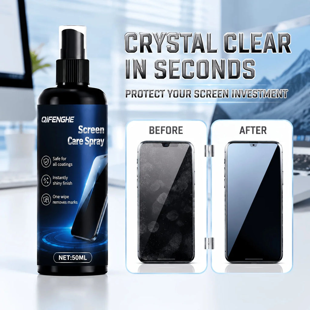 Screen Care Spray 50Ml 1.7 Fl Oz for Phone Laptop Tablet TV Monitor Car Gaming Multi Surface Streak Free Quick Clean Removes Fin
