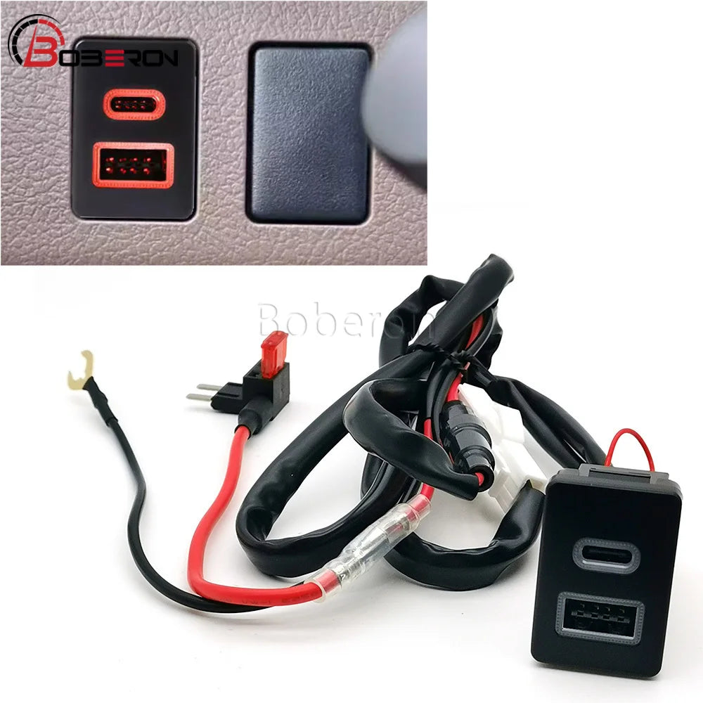 12V/24V Fit for Toyota Spade 2012-2016 LC76 2019-2024 Car Dual QC3.0 USB TYPE C PD Charger Socket Adapter Orange LED