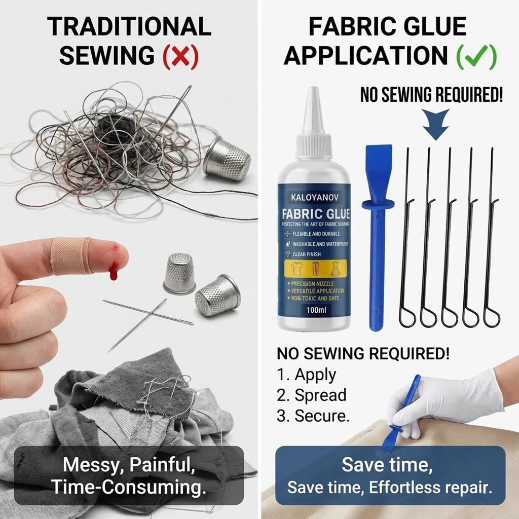 100ml Fabric Glue Set Washable Waterproof Permanent Clear Adhesive with Scraper Clips Gloves for Clothes Denim DIY Repair No Sew