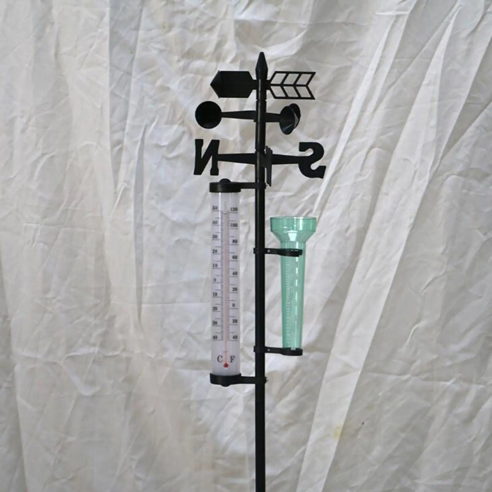 3-in-1 Weather Station Rain Gauge Thermometer Weather Vane for Yard Farm