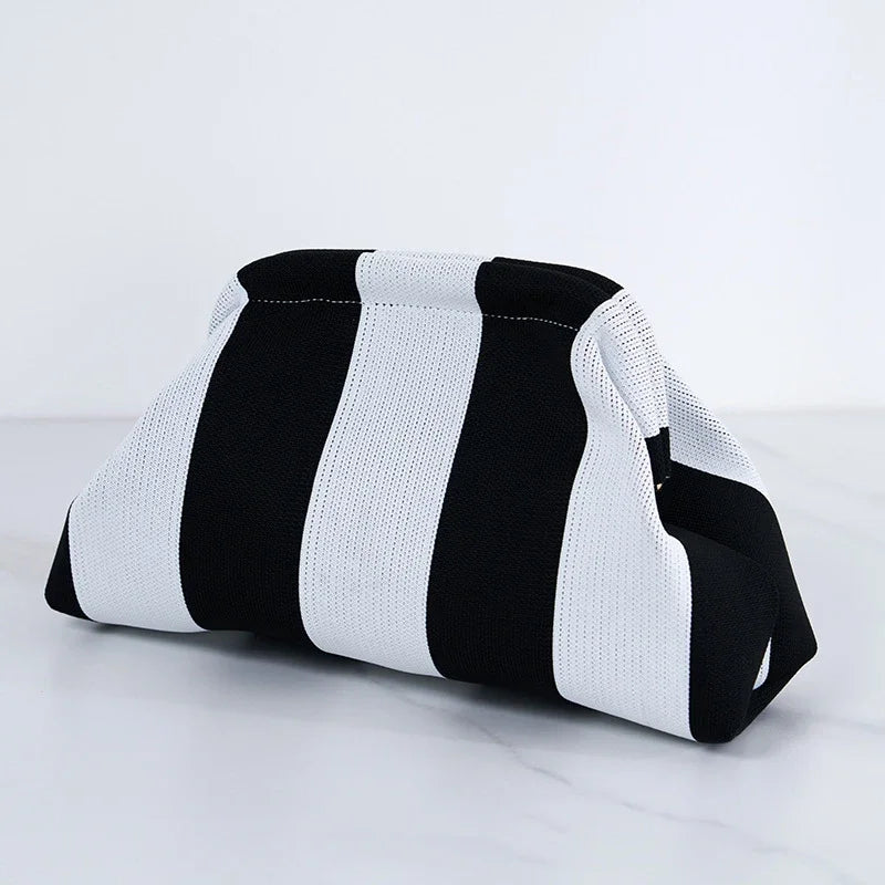 New Summer Beach Clutch Bag Women Contrast Color Crochet Handbag Knitting Dumpling Clutch Lady Cute Cloud Casual Colorblock Bag