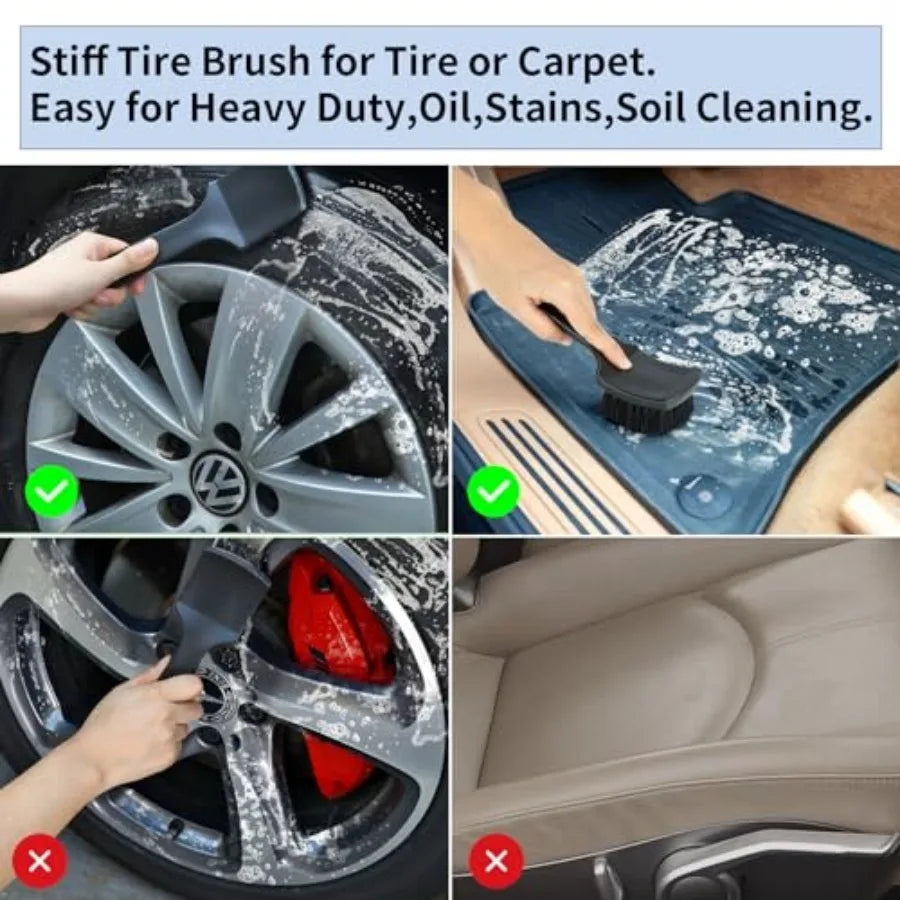 Wheel Rim and Tire Brush Set, Soft and Stiff Bristle Wash Cleaning Supplies Kit for Car Body Exterior Surface, Carpet, Truck, S
