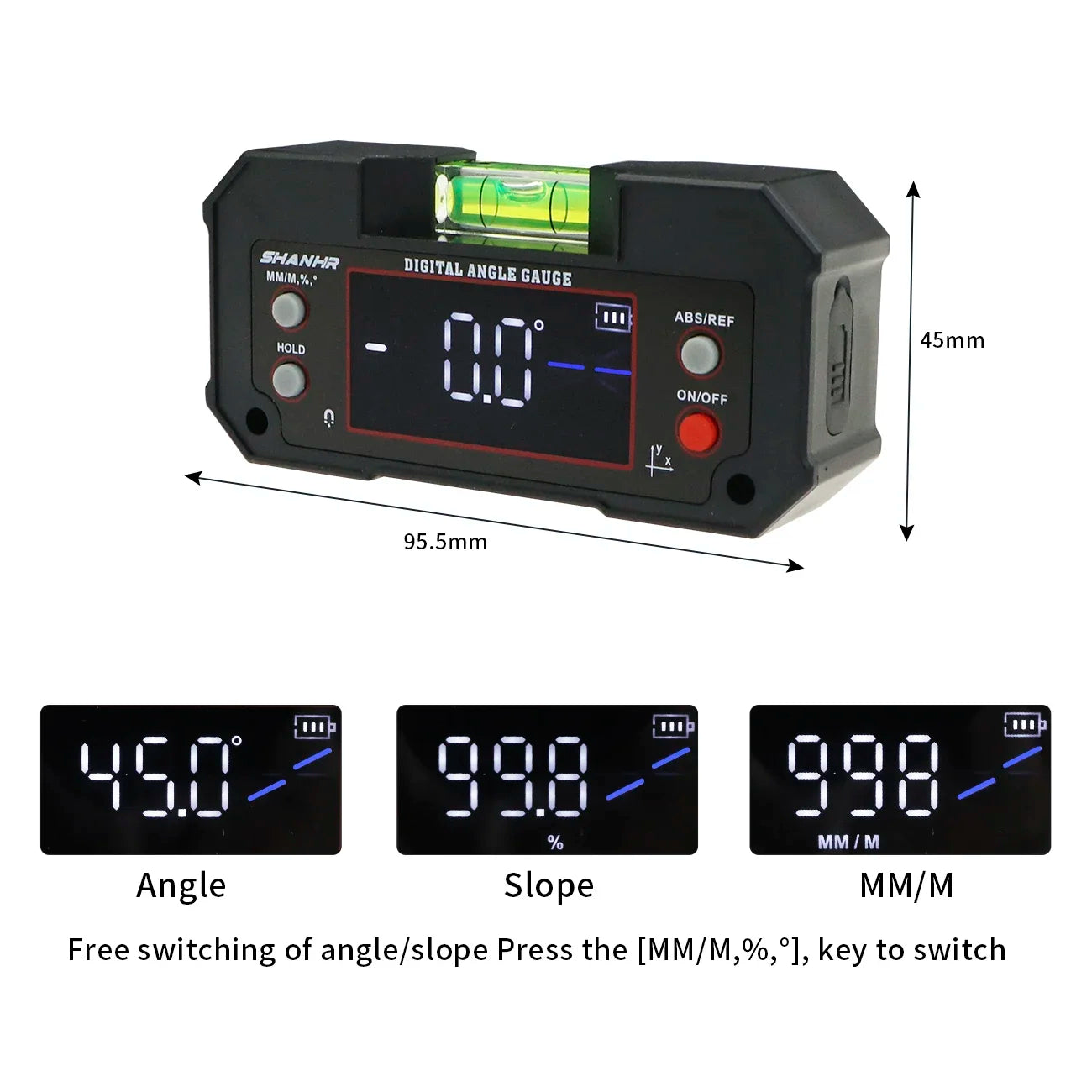 SHANHR Digital Angle Finder, Multi-Axis Protractor Tool with Backlit LCD, Digital Level with Bubble and Dual Axis Display