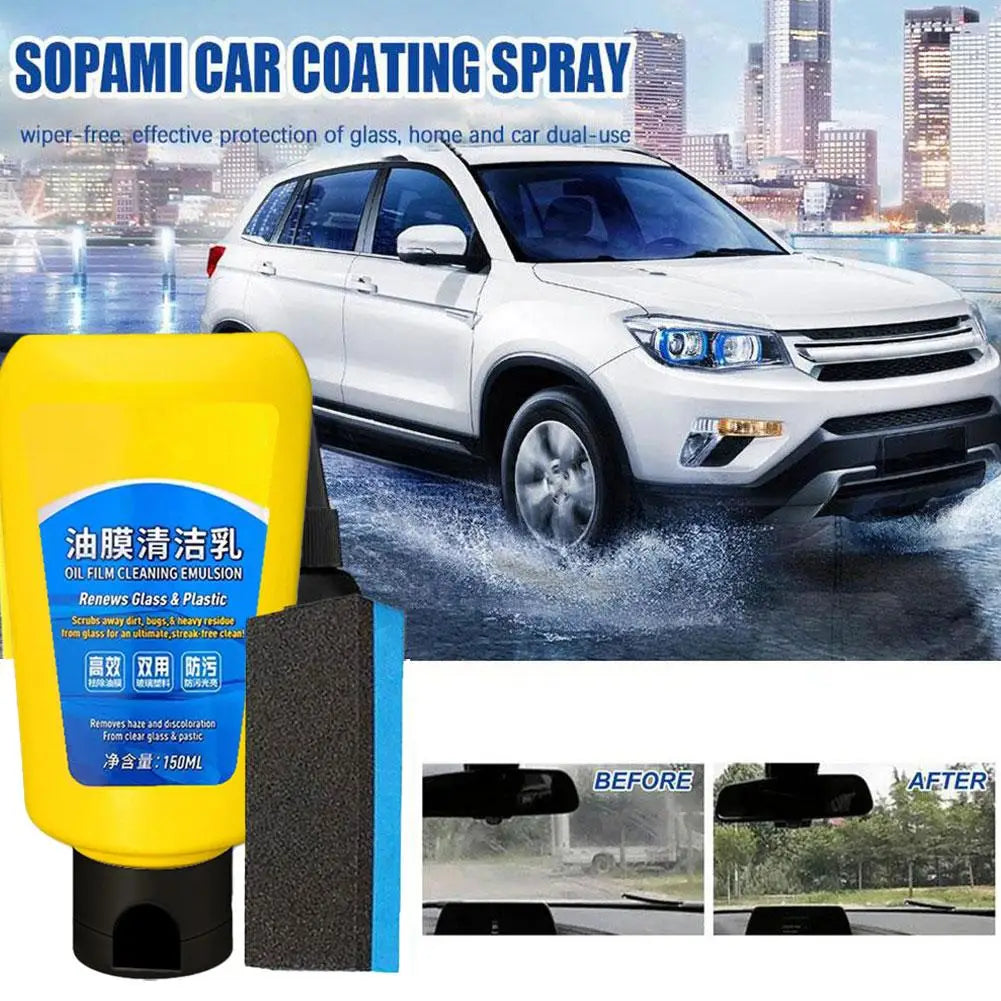 Glass Oil Film Remover Kit for Car, Oil Film Emulsion Glass Cleaner Quick Effect Coating Agent, Car Windshield Glass Cleaner