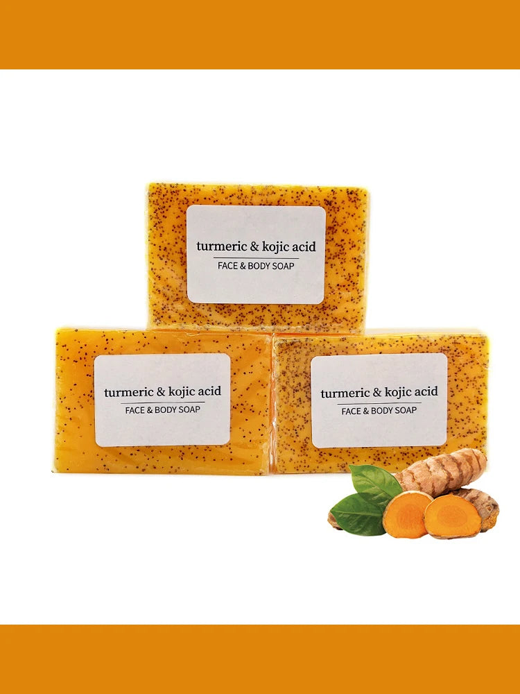 RDQCTQ  1pcs Turmeric Natural Bar Soap for Men, Lemon Kojic Acid Soap, Shower and Facial Soap -No Harsh Chemicals 100g