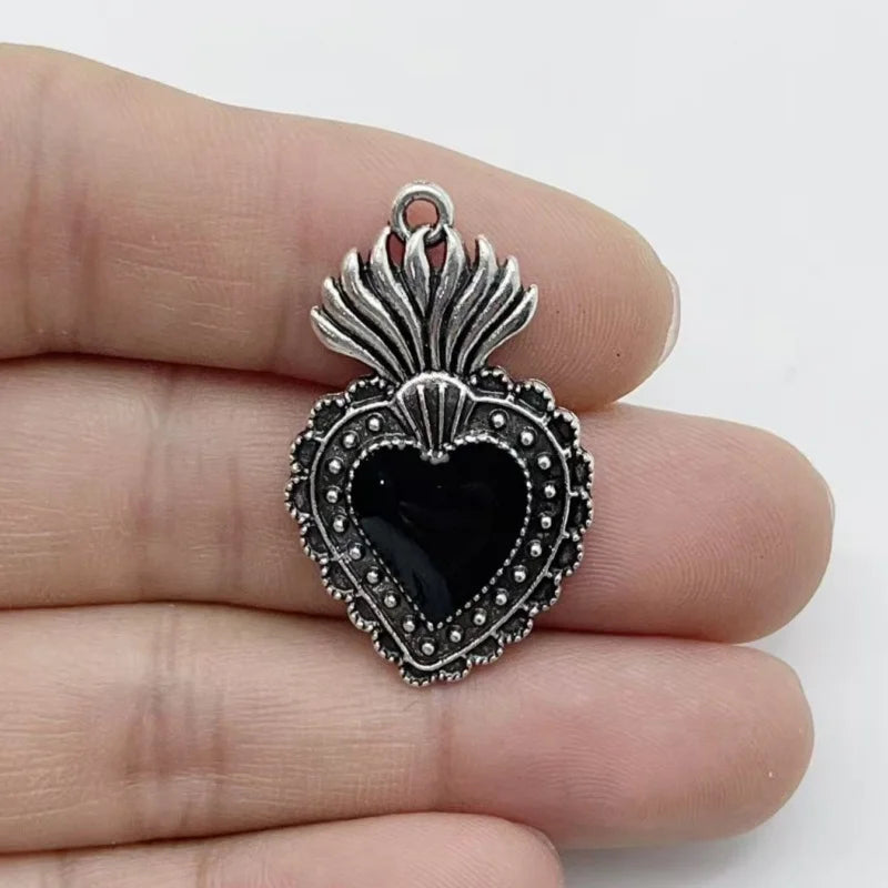 10Pcs Gothic Black Enamel Alloy Charms Mixed Vintage Heart Cross Skull Coffin Metal Pendants For DIY Earrings Bracelet Keychain