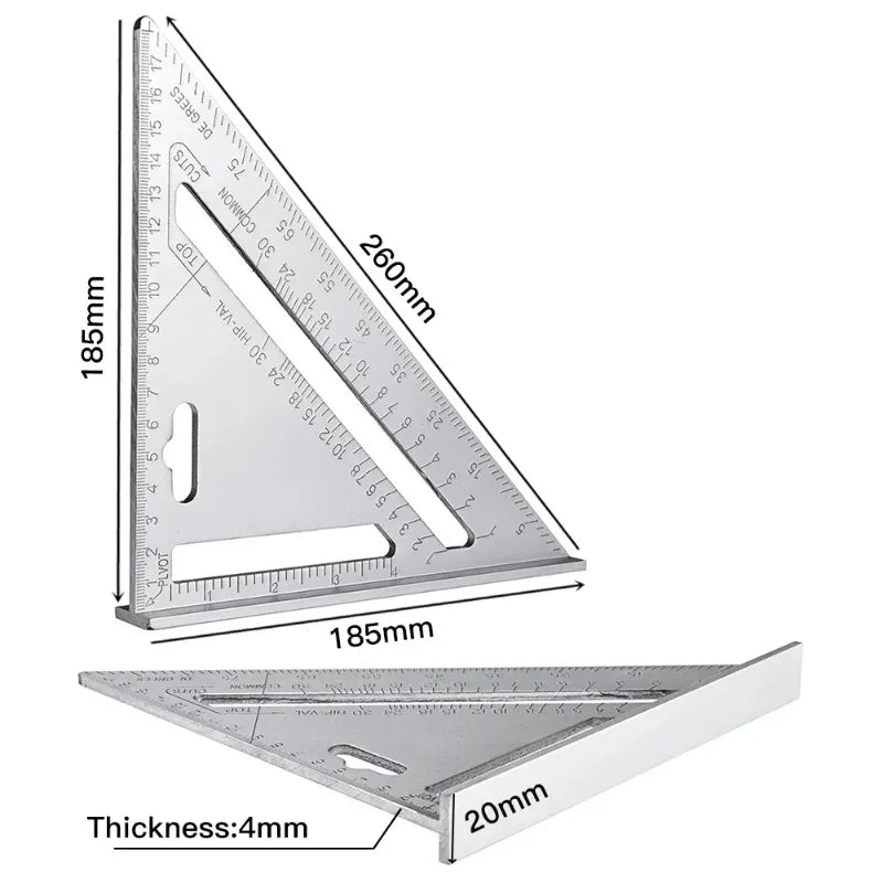 7 Inch Aluminum Alloy Speed Triangle Ruler Durable Carpentry Tool for Framing Roofing and Construction Measurement