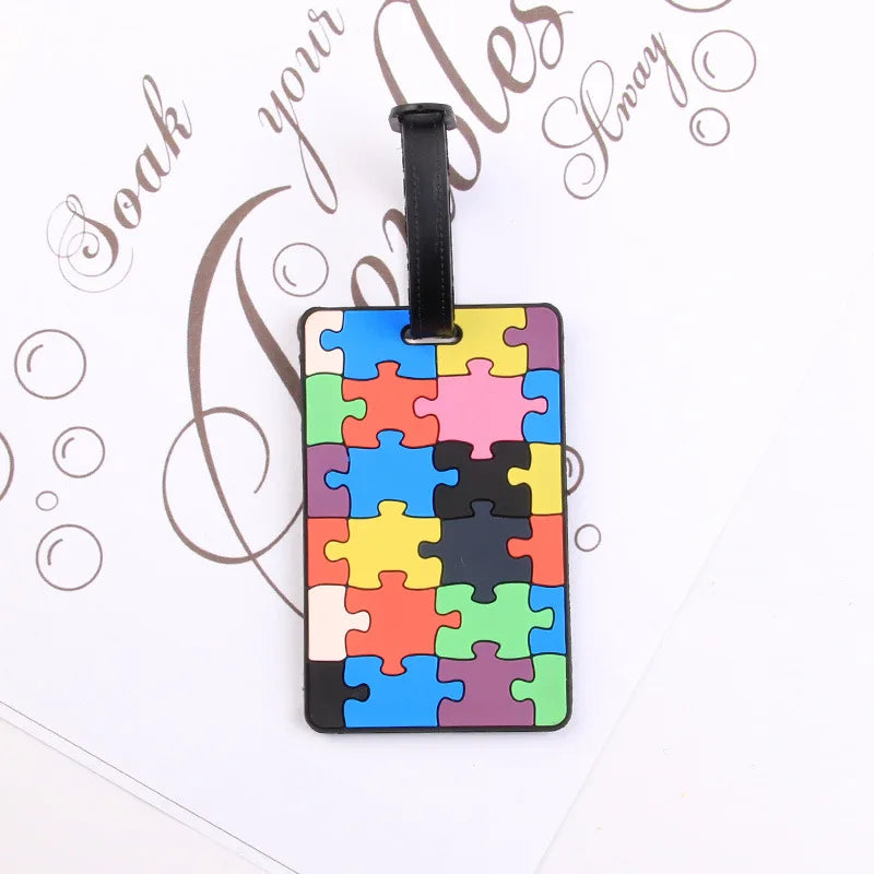 Puzzle Striped Printed Luggage Tag PVC Soft Silicone Card Holder Cartoon Boarding Pass Aircraft Luggage Tags Suitcase Label