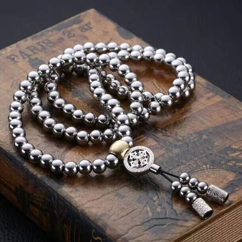 Stainless Steel Jewelry Male Bracelet Braided Link Buddha Beads Necklace Waist Chain Tactical Self Defense Whip Multi-fonction
