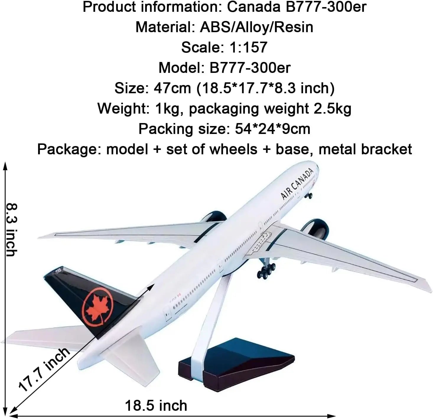 Model Aircraft Canada Airlines Model Toy 777 B777 1/157 Scale 47cm Airplane Model W Light &Wheel Diecast Plastic Resin Plane