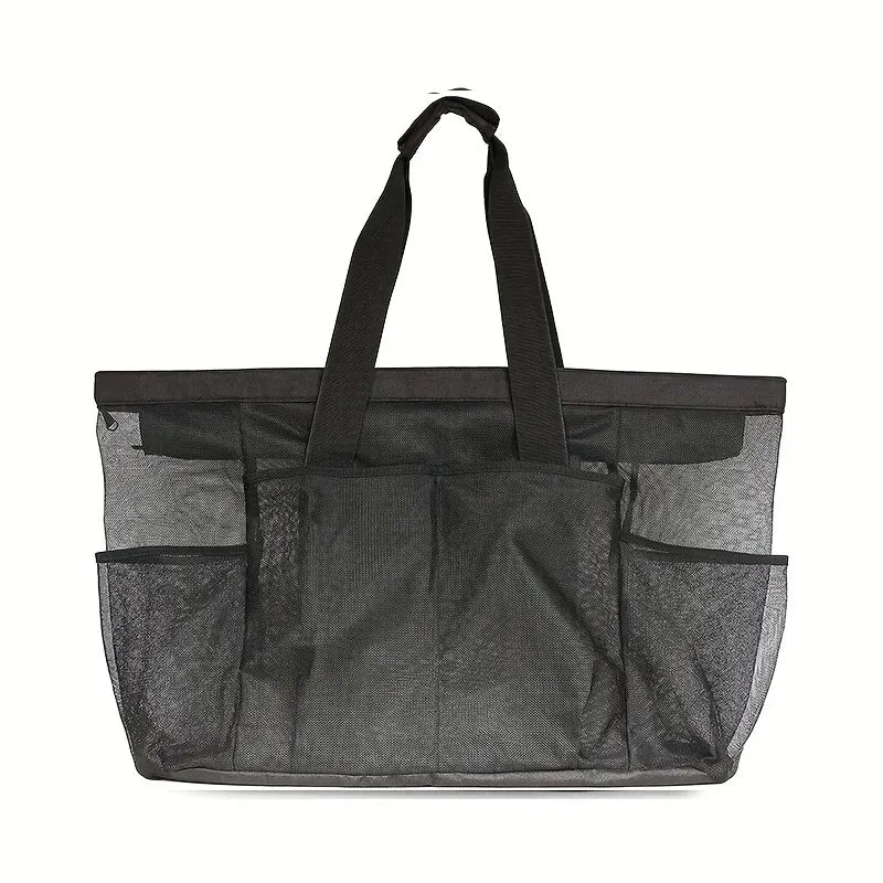 1pcs  Extra Large Beach Bag - Lightweight, waterproof, foldable, with mesh straps, zippered pockets and fixed shoulder straps