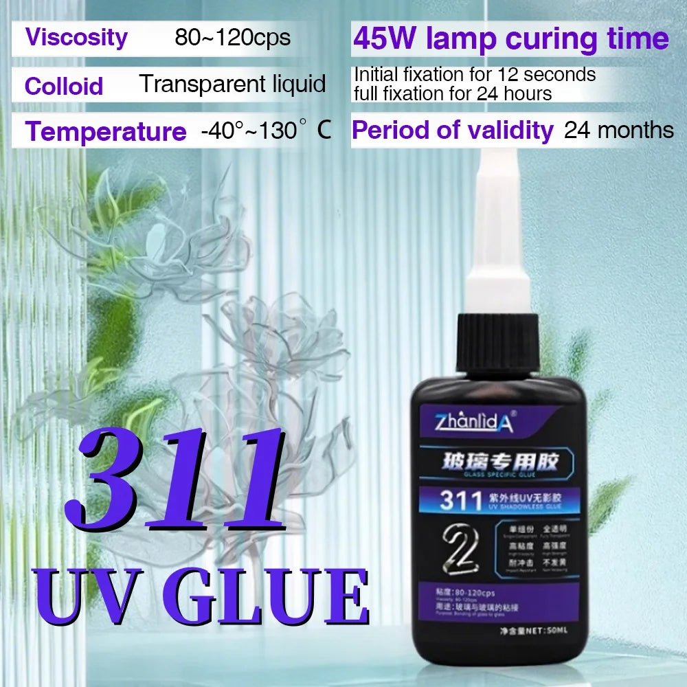10/50ML Zhanlida 311 UV Shadowless Glue for Glass Coffee Table Crystal DIY Handicraft Transparent Soft Quick-drying UV Adhesive