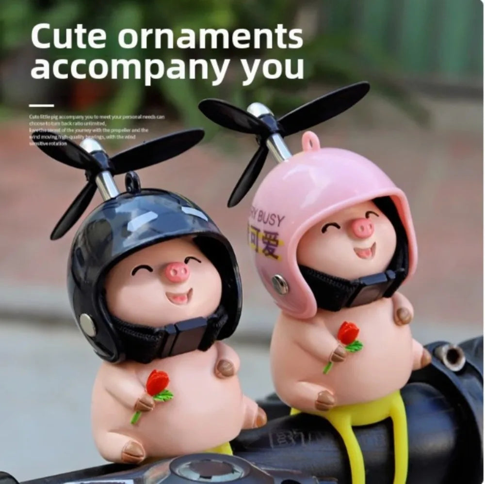 Pink Pig with Helmet Propeller Cute Little Wind-breaking Duck Road Bike Motor Helmet Riding Cycling Car Cute Ornament Decor