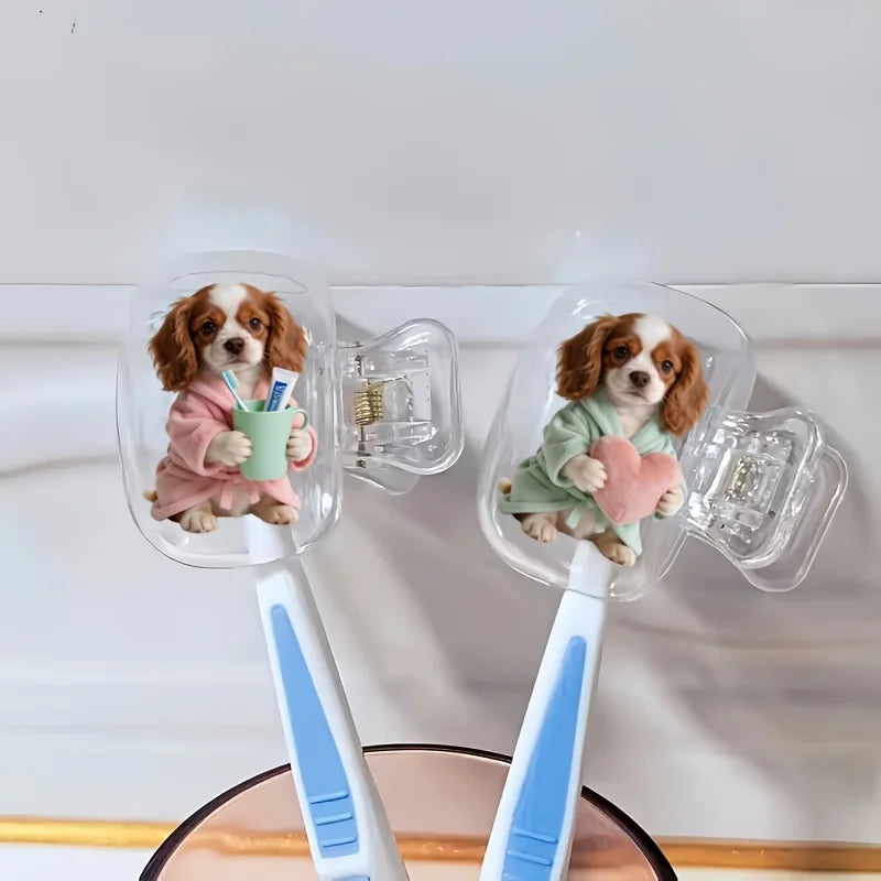2pcs Playful Cocker Spaniels Portable Dustproof Odorless Toothbrush Case with Ventilation Holes to Keep Brush Heads Clean Dry