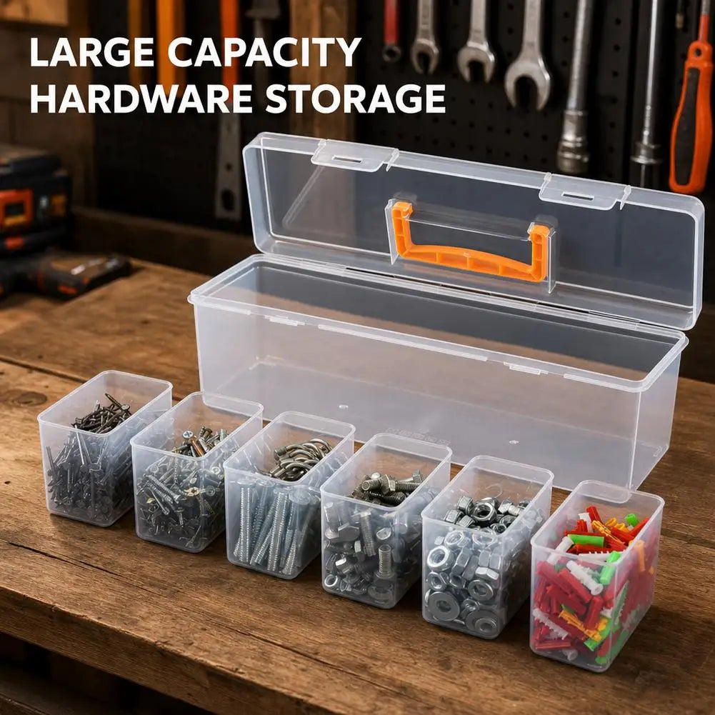 Transparent Plastic Hardware Storage Box with Removable Dividers Portable Small Parts Organizer Container with Handle for Screws