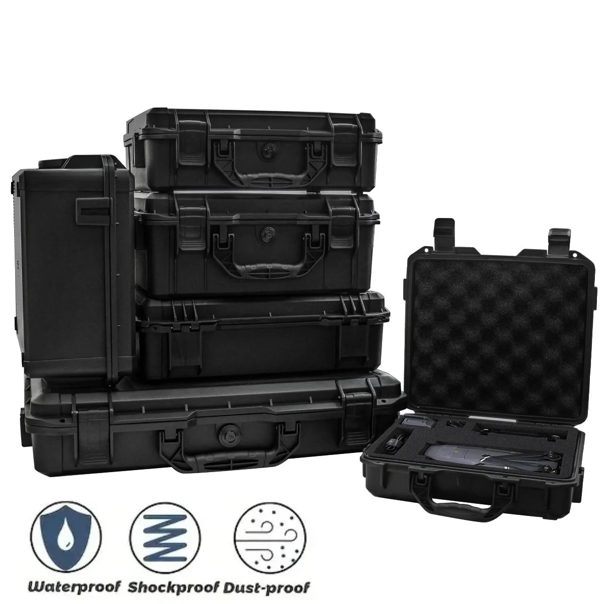 1pc Universal Portable Plastic Tool Box With Foam Insert Waterproof&Shockproof Hard Carrying Case With Pre-cut Sponge Organizer