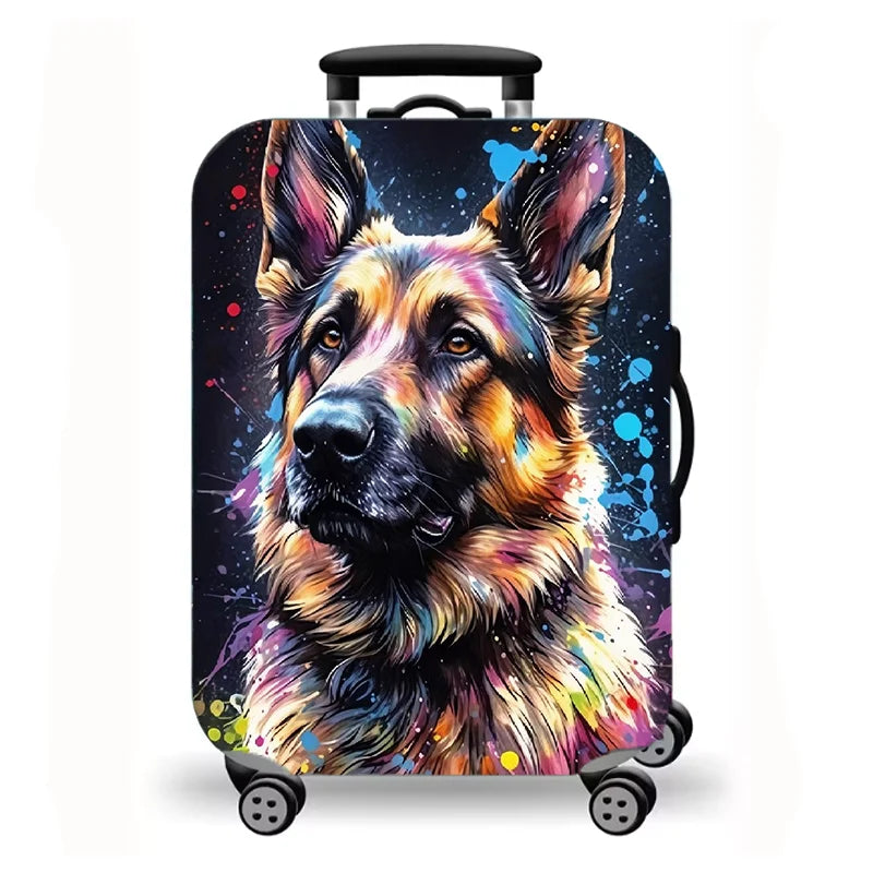 Suitcase protective cover, travel oil painting cat and dog pattern elastic suitcase dust cover, a total of 9 colors