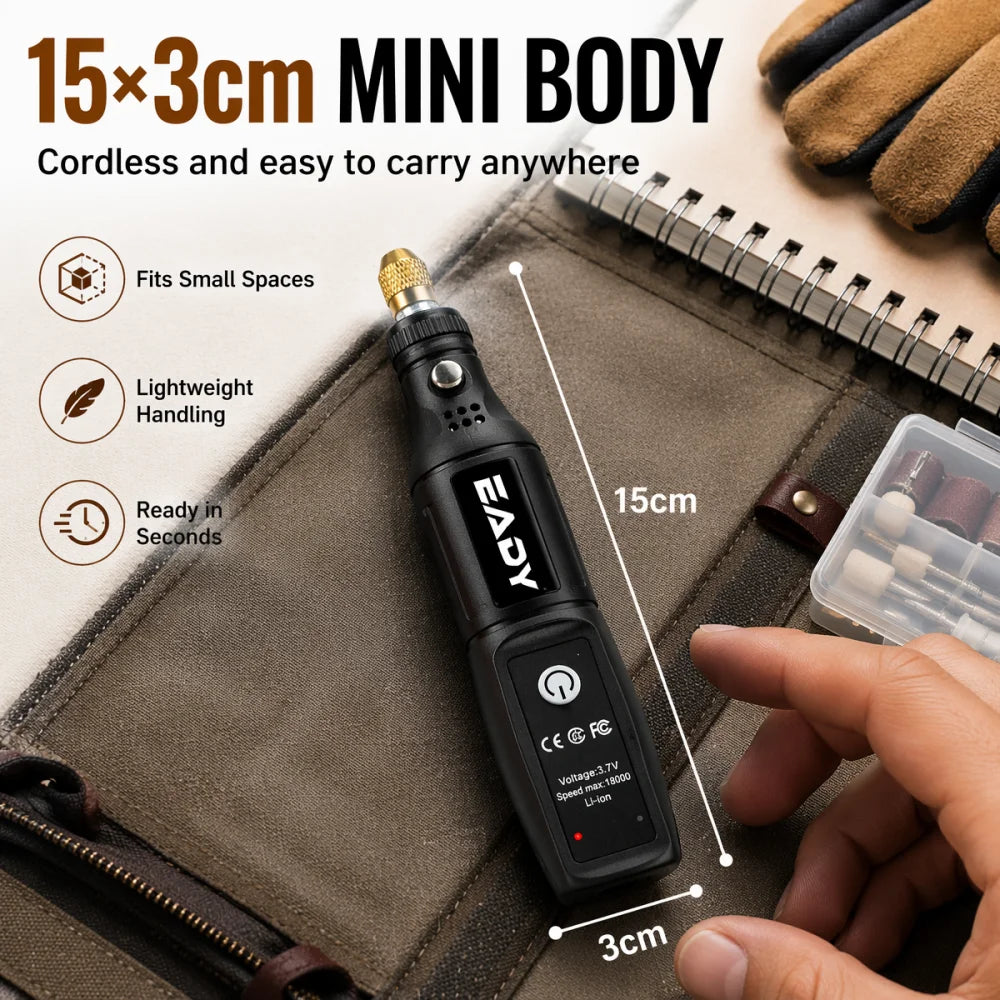 Cordless Mini Electric Drill Rotary Tool – USB Rechargeable Engraving Pen for Polishing, Grinding, Carving – Handheld Dremel