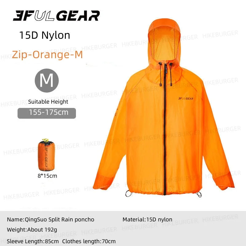 3F UL GEAR Qingsuo Rain Jacket Outdoor Ultralight Rain Zip Poncho Hiking Sleeve Rain Coats Waterproof Traveling Mountaineering