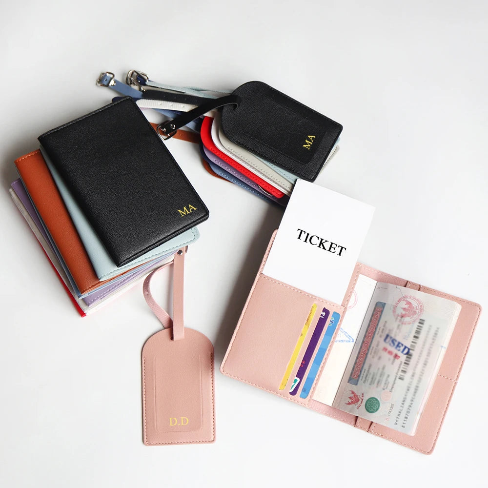 Custom Initials Passport Holder Suitcase Tag Set Luxury  Personalize Name logo Gift Lightweight Travel Accessories Set With Box