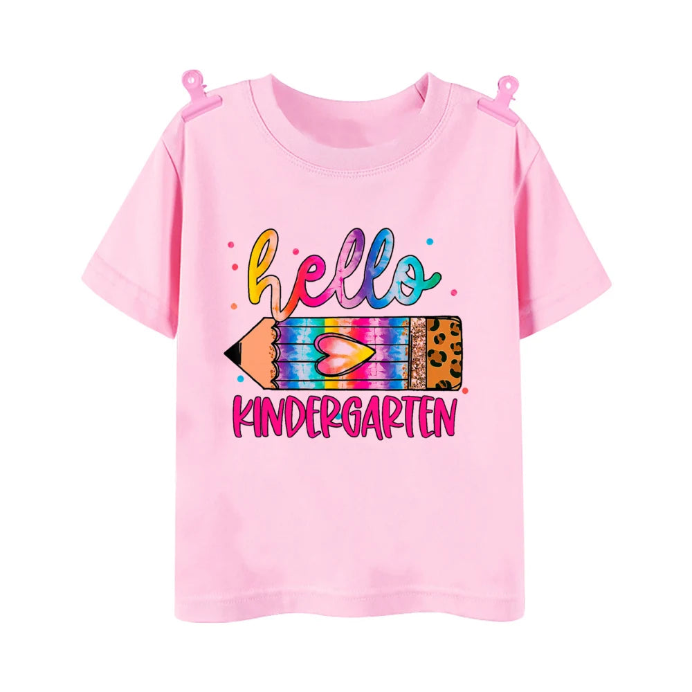 Hello First Grade Leopard Printed Kids Shirt 1-5 Grade Child Back To School Outfit  T-shirt Boys Girls Short Sleeve Tee Clothes