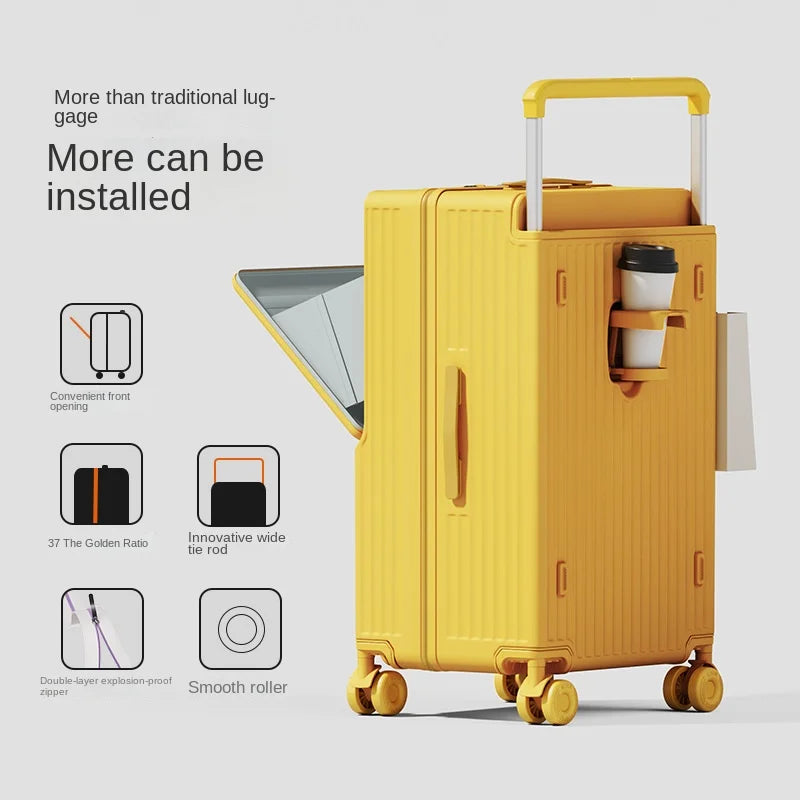 Wide Handle Luggage with Large Capacity Front Opening Travel Suitcase with Multifunction Trolley Case 20/28/30 inch
