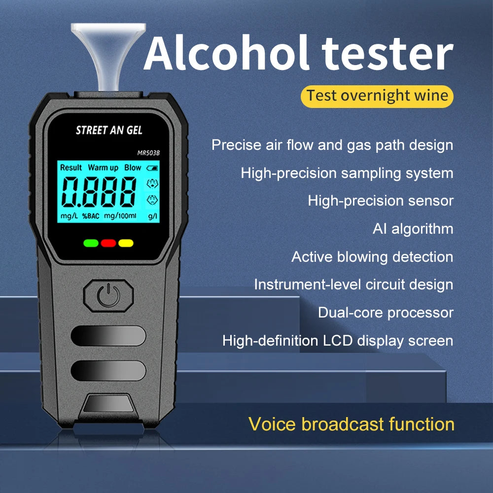 Portable Alcohol Tester with Voice Broadcast LCD Display Breath Alcohol Analyzer Breathalyzer Drunk Driving Checker for Personal