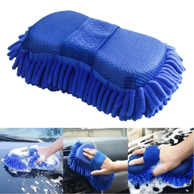 1x Microfiber Chenille Car Wash Sponge and Scrubbing Pad - Scratch-Free Cleaning Tool for Auto Detailing