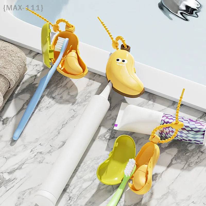 2-in-1 Banana Toothbrush Head Cover Travel Protector Case Portable Toothpaste Capsule Holder Dustproof Hiking Camping Organizer