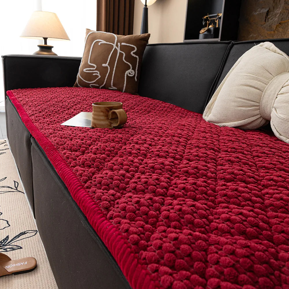 Thickened Corduroy Sofa Cover Non-Slip Quilted Anti-Slip Sofa Mat Couch Seat Cushion Furniture Protector Balcony Bay Window Pad