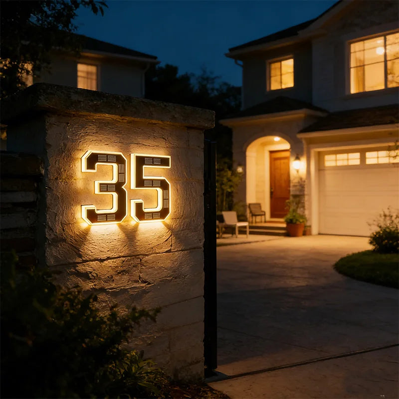 12CM Solar LED House Number Sign Auto Light Sensor Waterproof Outdoor Address Number Plate Lamp for Villa Yard Garden Home