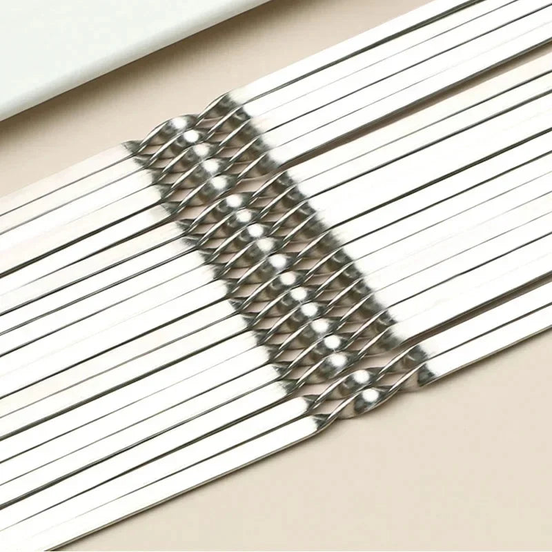 10-100pcs Reusable Stainless Steel Barbecue Skewers BBQ Needle Anti-skid Barbecue Meat Sticks Home Outdoor Camping Picnic Tools