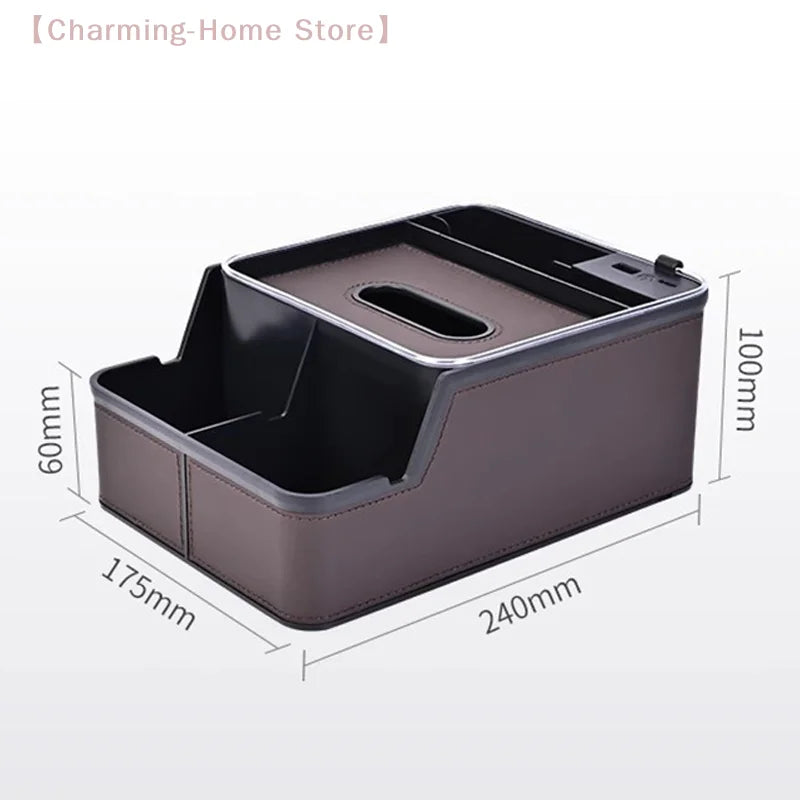 1PC Universal Car Armrest Organizer With 2 Cup Holders & Tissue Box - Back Seat Storage Box For SUV/Sedan Interior Accessories