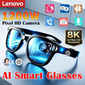 Lenovo 2026 New Bluetooth 5.4 Smart Glasses Remote Control Touch Voice Assistant Photo Recording Translator Wireless Sunglasses