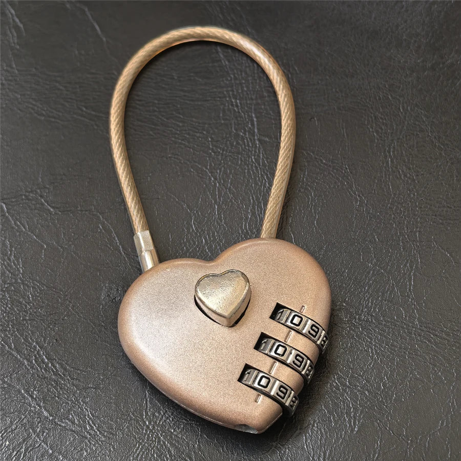 3 Digits Lock Multifunctional Smart Heart Lock Zinc Alloy Suitcase Luggage Bag Password Key Anti-theft Lock with Long Keychains