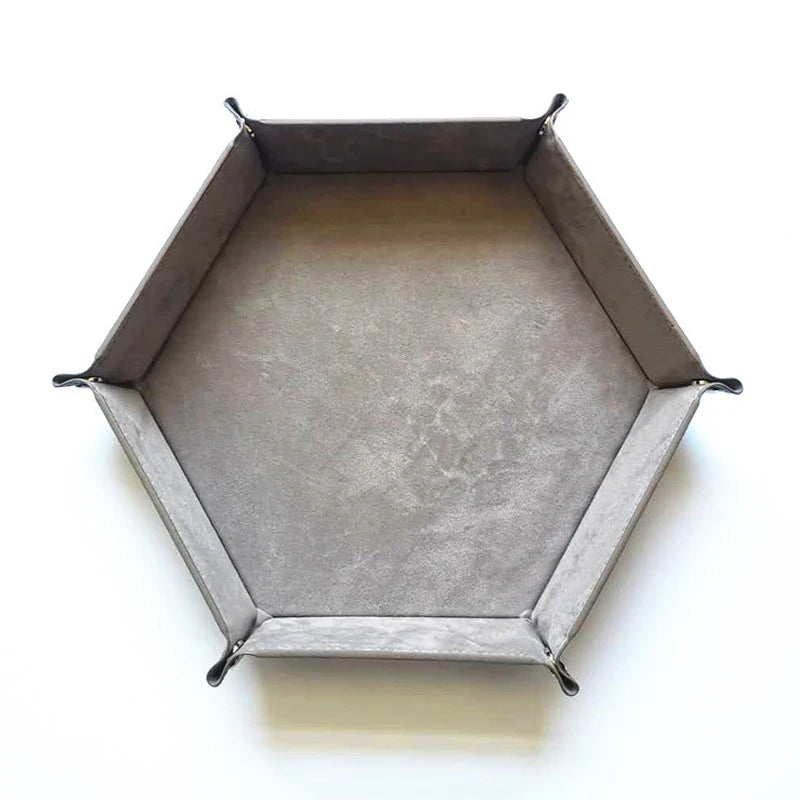 18Colors Foldable Dice Tray PU Leather Flannel Hexagonal Dice Rolling Plate Table Game Office Sundries Key Portable Storage Box