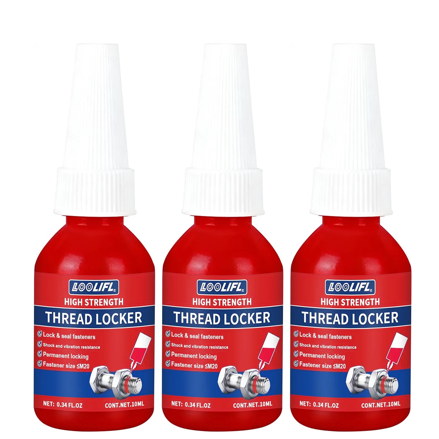 50ml Blue and red threaded locks, medium-strength threaded locks, nut, bolt, fastener, and metal threaded locks, oxygen-free curing screw adhesive to prevent loosening (blue and red)