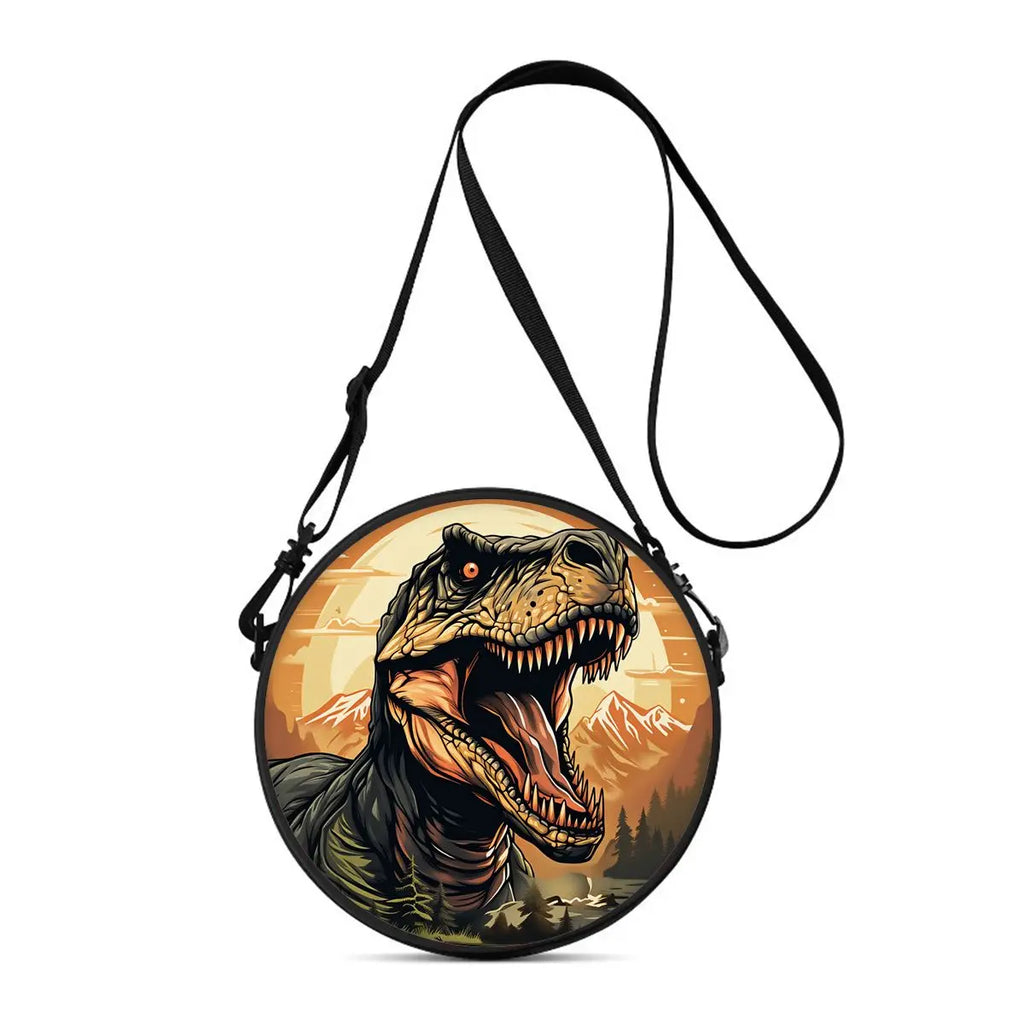 Dinosaur Print Round Shoulder Bag Casual Messenger Bag for Woman Best Gifts 2D Flat Casual Daily Crossbody Bag