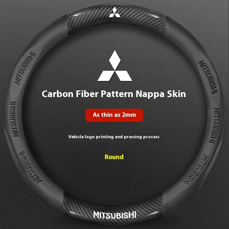 For Mitsubishi Outlander Pajero Asx Colt Lancer EX Evolution L200 Triton RALLIART Car Carbon Fiber Leather Steering Wheel Cover