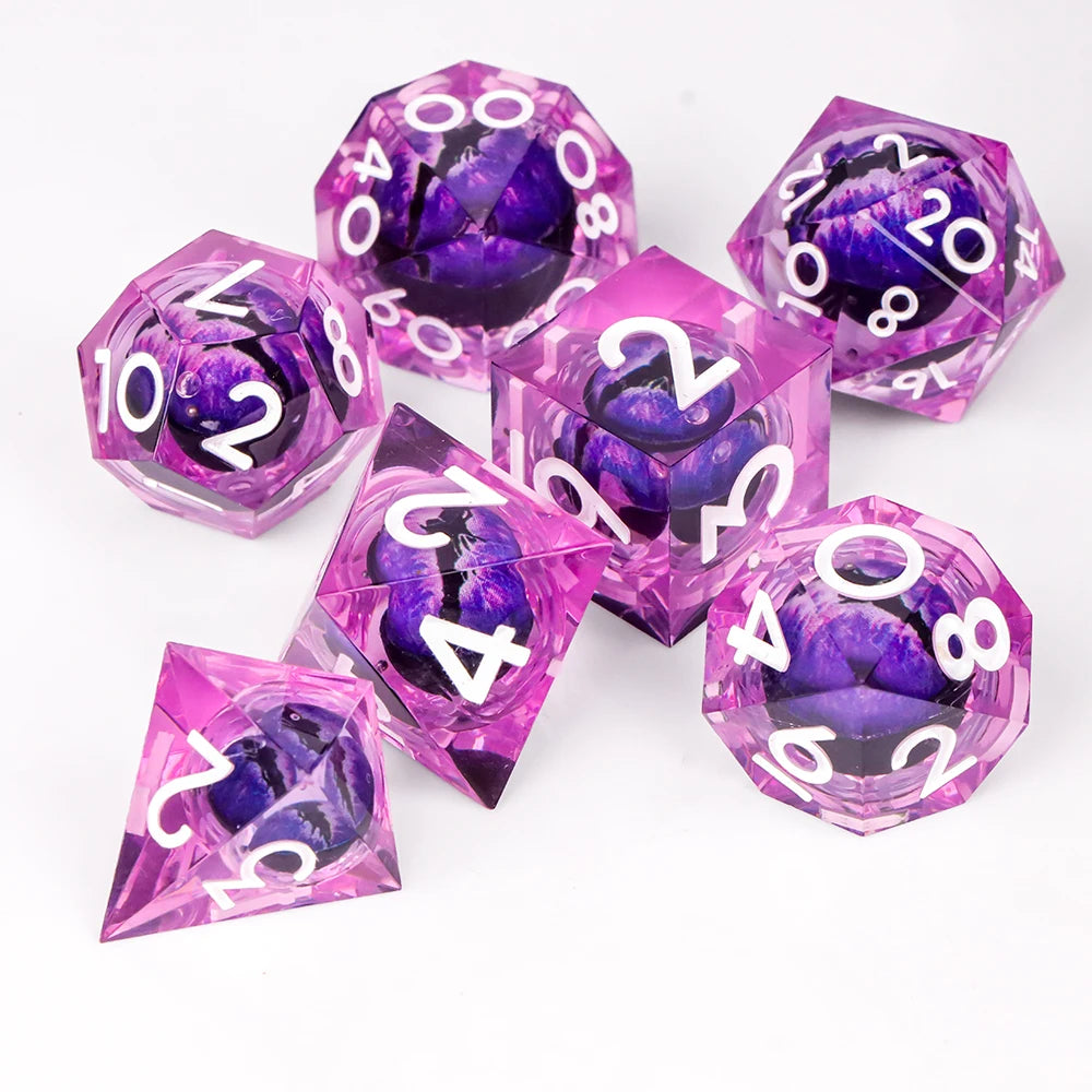 Dragon Eye Dice Set with Full Liquid Core & Sharp Edge | for D&D, Pathfinder RPG | Metallic Resin Dungeon Master Dice | for Gift