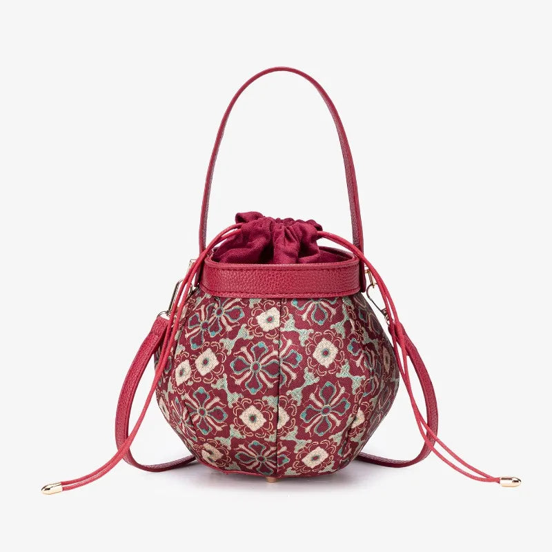 2026 New Vintage Ethnic Printed Drawstring Bucket Bag for Women Fashion Versatile Crossbody Shoulder Small Bag