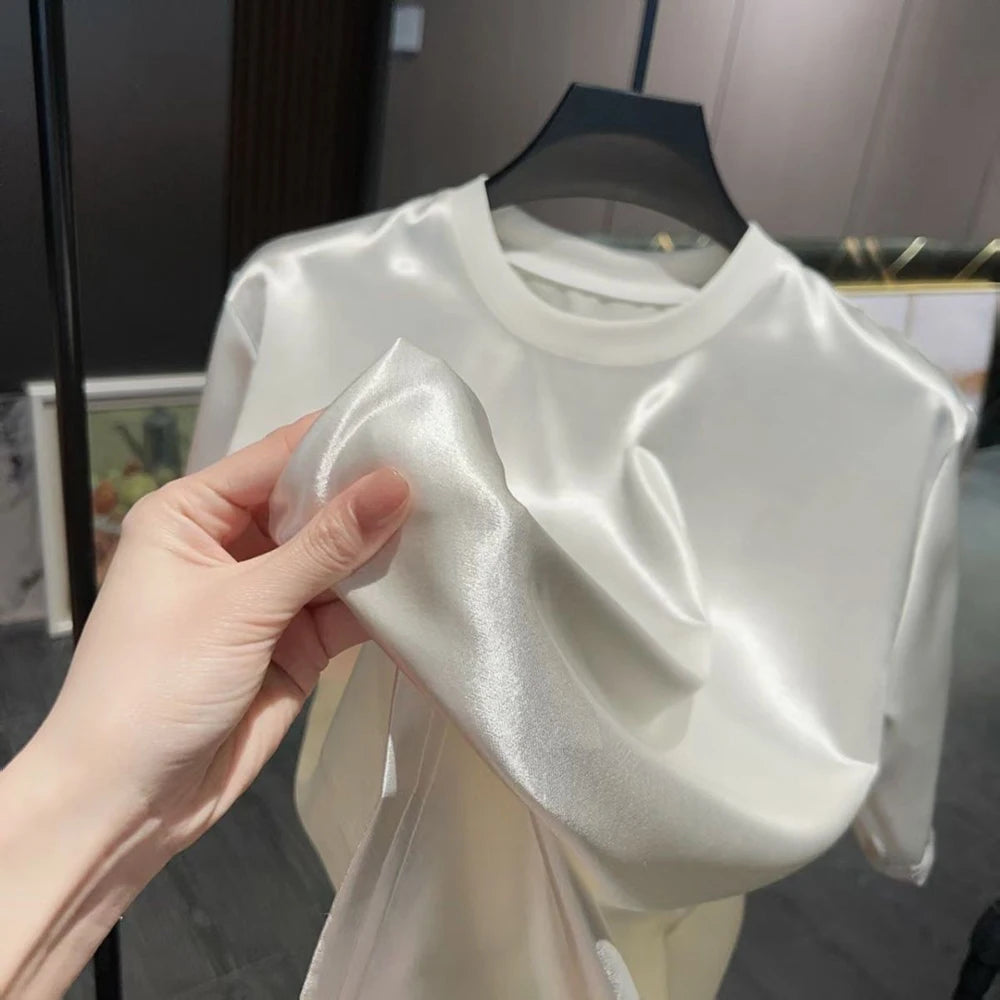 Mens Acetate Fiber Satin Casual T-Shirt Shorts Two-Piece Sets Daily Outdoor Simple Hip-Hop Plain Sets Men'S Clothing 2026 New