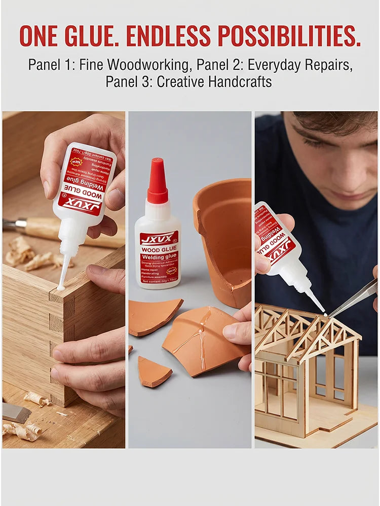 Fast-Drying Wood Glue, 50 G. Heat-Resistant and Waterproof Adhesive for Furniture, Home Repairs and Crafts