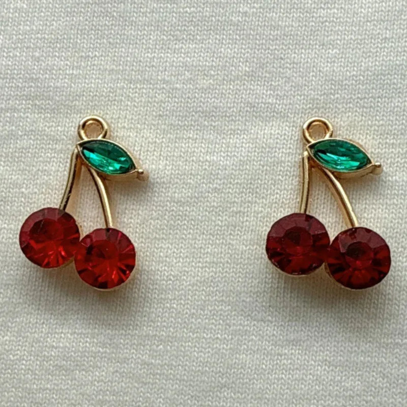 12pcs Amazon Red Cherry Keychain DIY Accessories Water Diamond Resin Fruit Pendant Car Women's Bag Pendant