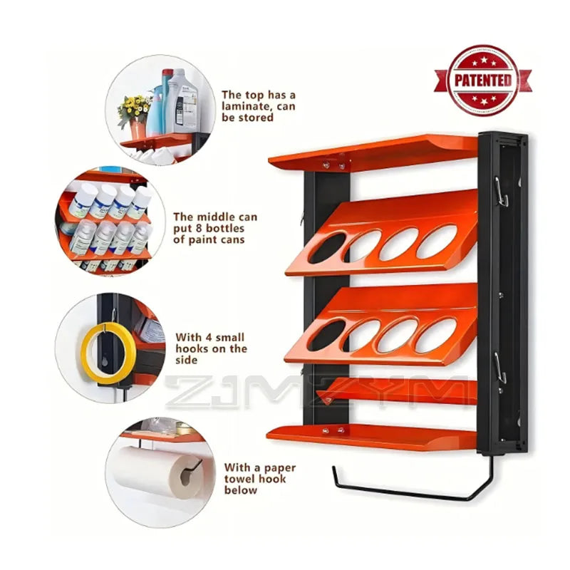 Wall Mount Spray Can Organizer Heavy Duty Garage Storage Rack with 2 Tier Spray Paint Holder for Garage Workshop Auto Repair