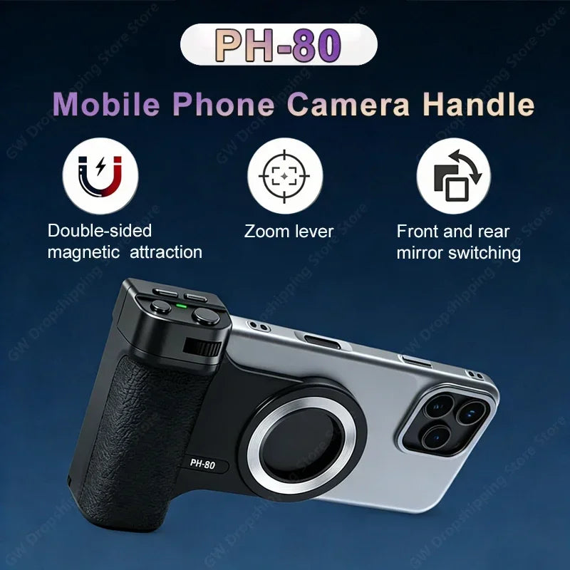 Magnetic Bluetooth Phone Camera Grip, Remote Control with Fill Light Zoom & Shutter Button