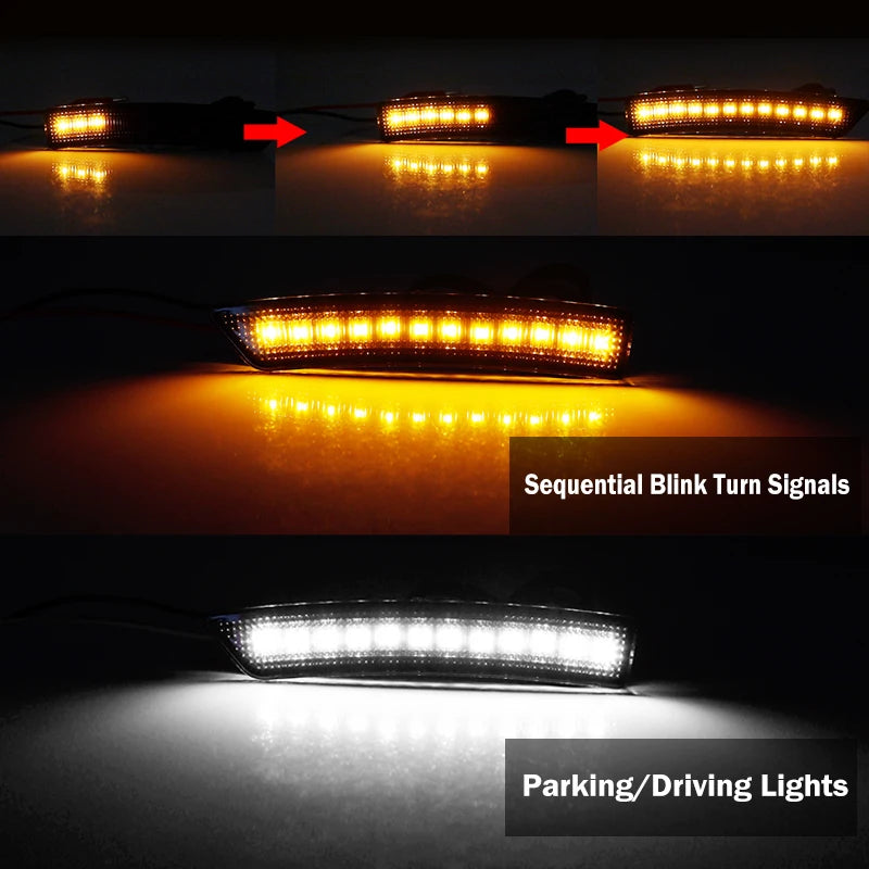 Switchback Dynamic Amber LED Front Side Marker Lights w/ White DRL Driving Lights For Lincoln MKX 2016-2018 & Nautilus 2019-2022