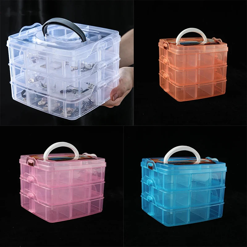 Storage Box  3 Layers 18 Compartments Plastic Clear Organizer Multifunction Empty Box Sewing Tools Jewelry Container