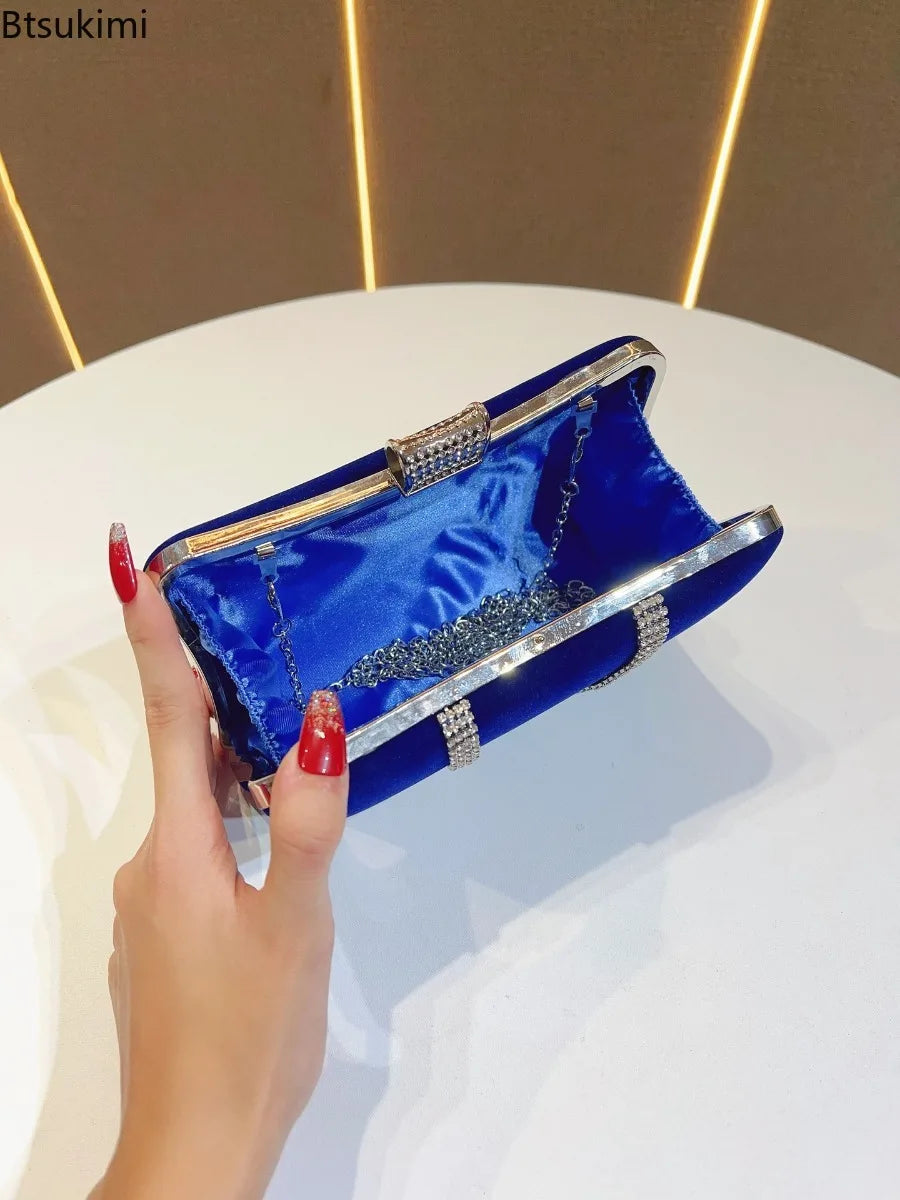 New Women Evening Bags Diamond Luxury Clutch Bag Vintage Velvet Diamonds Party Ladies Elegant Chain Shoulder Bag Handbags Purses