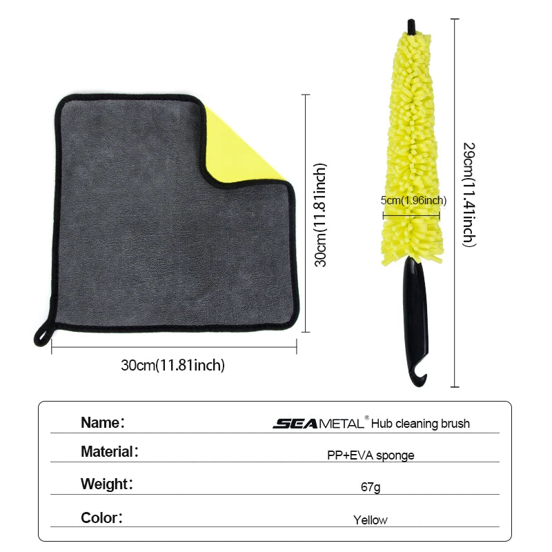 Car Detailing Brush Rag Set Fast Dry Microfiber Towel Car Wheel Cleaning Kit 29cm Washing Brushes for Rim Car Wash Accessories